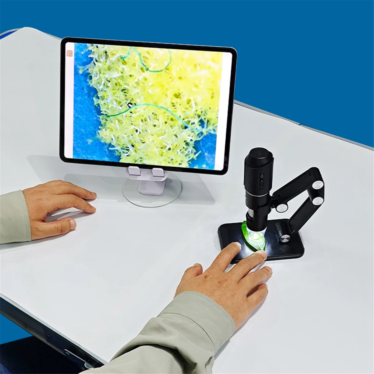

ABFKW Wireless Microscope,WiFi USB Digital Handheld Microscope, 50 to 1600x Wireless Magnification 8 LED with Metal Stand