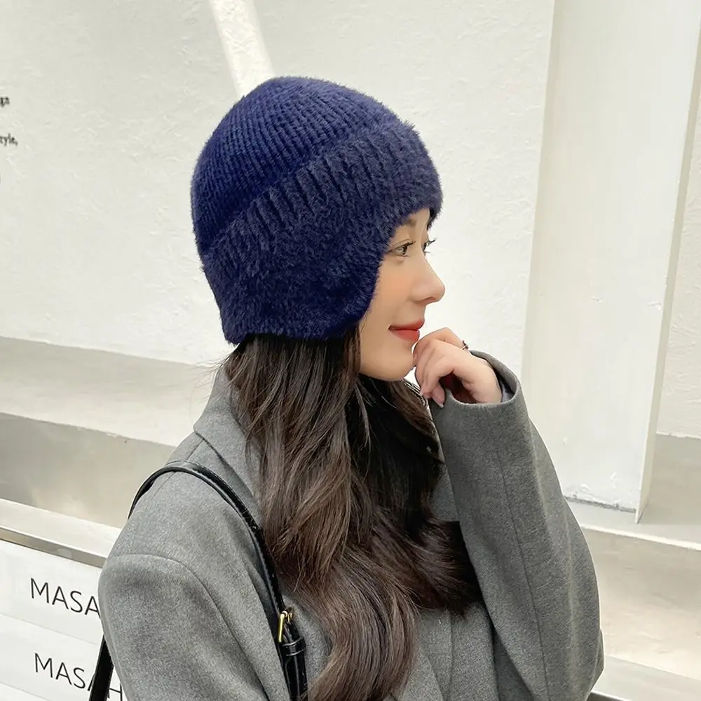 Thicken Warm Driving Windbreak Knitted Flower Korean Beanies Hats Ear Muff Caps Snowflake Hat With Earflaps