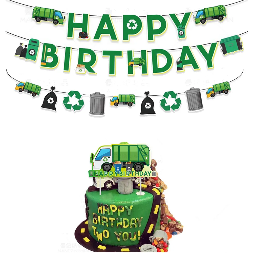 Garbage Truck Birthday Party Supplies Trash Truck Banner Garland Cake Topper Latex Balloons Boy Birthday Garbage Truck Themed