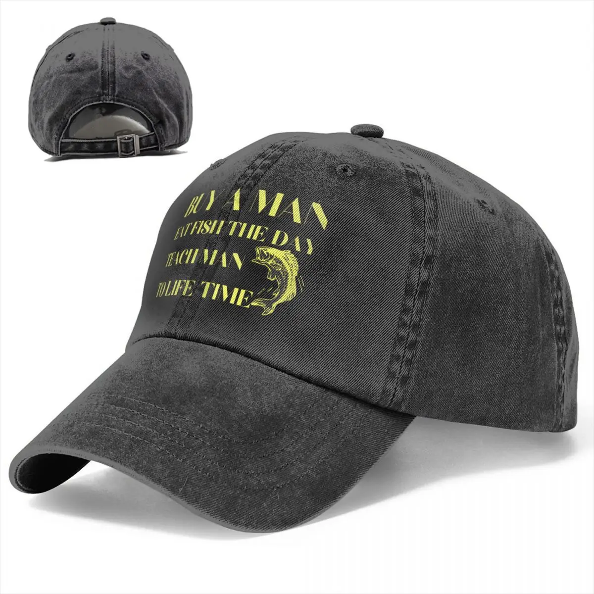 Buy A Man Eat Fish The Day Teach Man To Life Time Baseball Caps Peaked Cap Fish Sun Shade Hats for Men