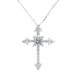 Luomansi 0.5/1CT D Color Moissanite Cross Necklace Passed the Diamond Test S925 Silver Fine Jewelry Party Birthday Gift