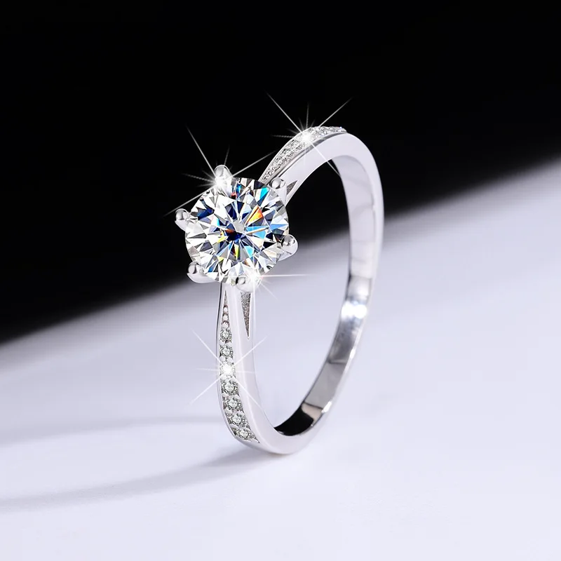 

s925 sterling silver Moissanite six-prong ladies' ring, six-prong classic crown engagement ring manufacturer wholesale