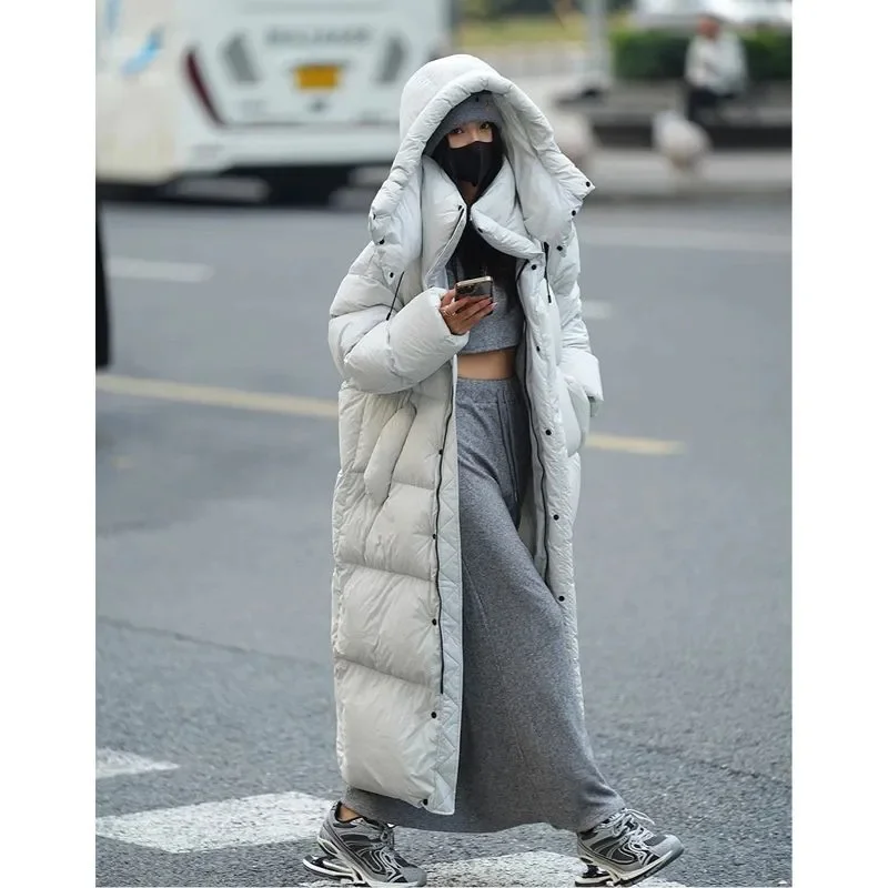 Winter Down Cotton Padded Long Sleeve Loose Fit Thicken Solid Color Women's Puffer With Hoodie Zipper Up Coat