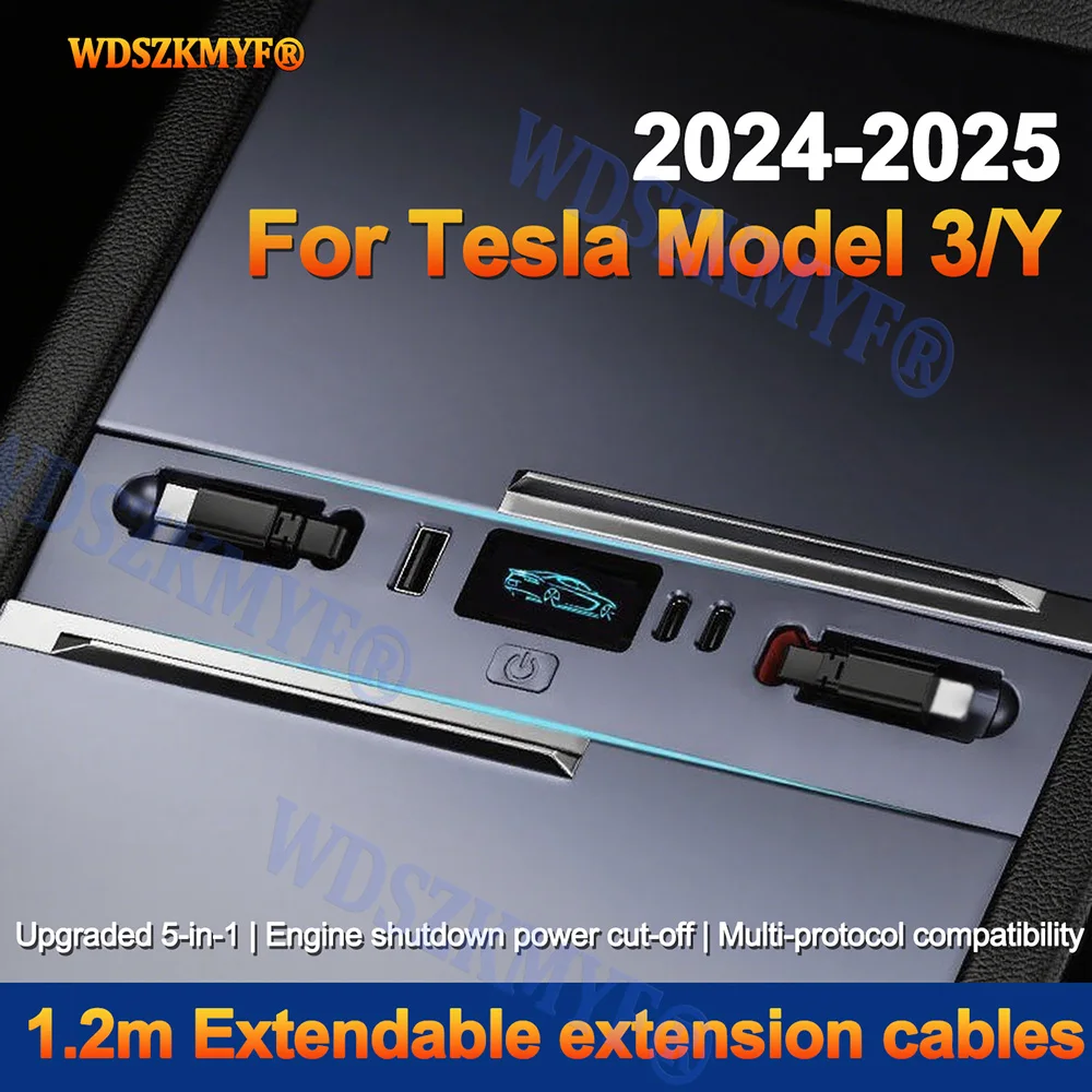 

65W 45W Car USB Charger 5 Port for 2024-2025 Tesla Model 3/2025 Y,Central control Multifunctional for Tesla Accessories