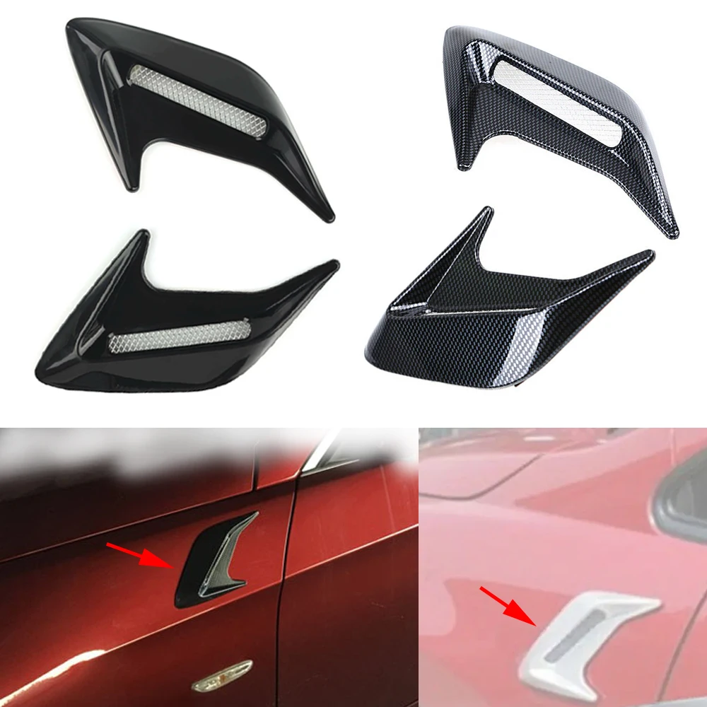 

2PCS Carbon Fiber Universal Car Shark Gills Fender Side Air Flow Outlet Vent Decoration Sticker Trim Cover Decal Car Styling