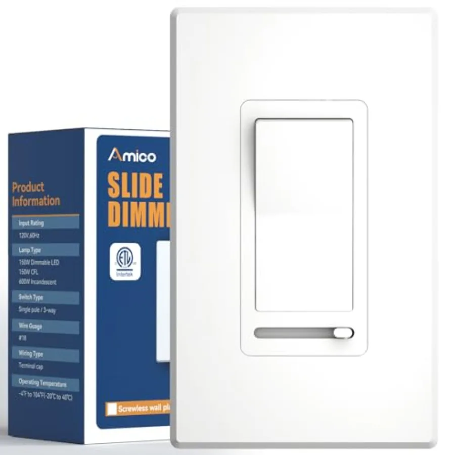 

Dimmer Light Switch, Single-Pole or 3-Way Slide Dimmer Switches for Led Lights, Suitable for 150W Dimmable LED/CFL and 600W Inc