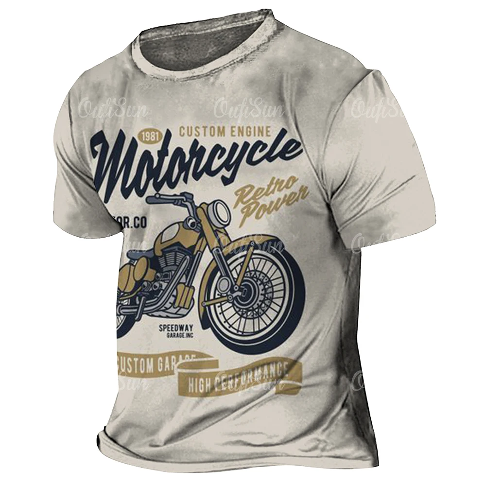 Vintage Men's T Shirt Summer Casual Short Sleeve Tops Motorcycle Print Outdoor Fashion Retro T-Shirts Male Oversized Clothing