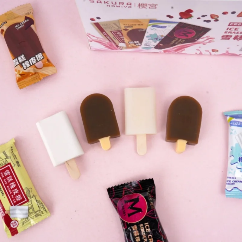 32pcs/lot Creative Ice Cream Eraser Cute Writing Drawing Pencil Erasers Stationery Gifts School Supplies