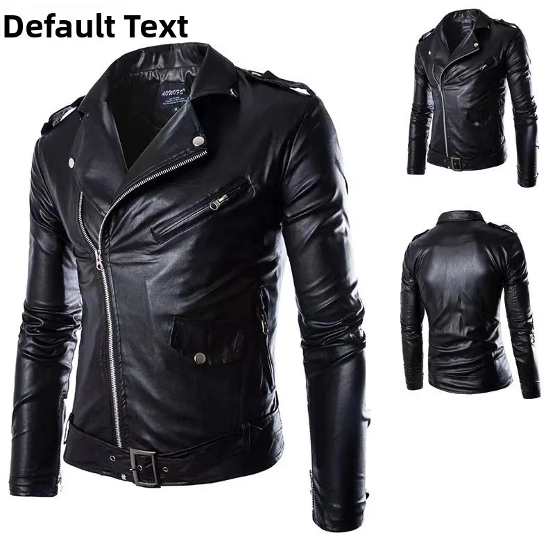 

Slim Fit Motorcycle Sle PU Leather Jaet Men's Faion Outerwear Briti Sle Long Sve Zipper Closure Color Coat