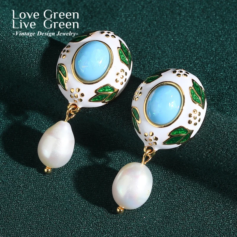 

Vintage Blue Drop Earrings Pearl Freshwater Women Natural Stone Luxury Designer Oval Gifts For Girlfriend Party 2025 Trend New