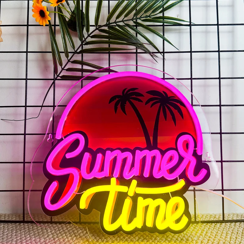 Summer Time Neon Sign Palm Tree Neon Light Dimmable Wall Decor Restaurant Man Cave Beer Cafe Club Party Decoration Gifts
