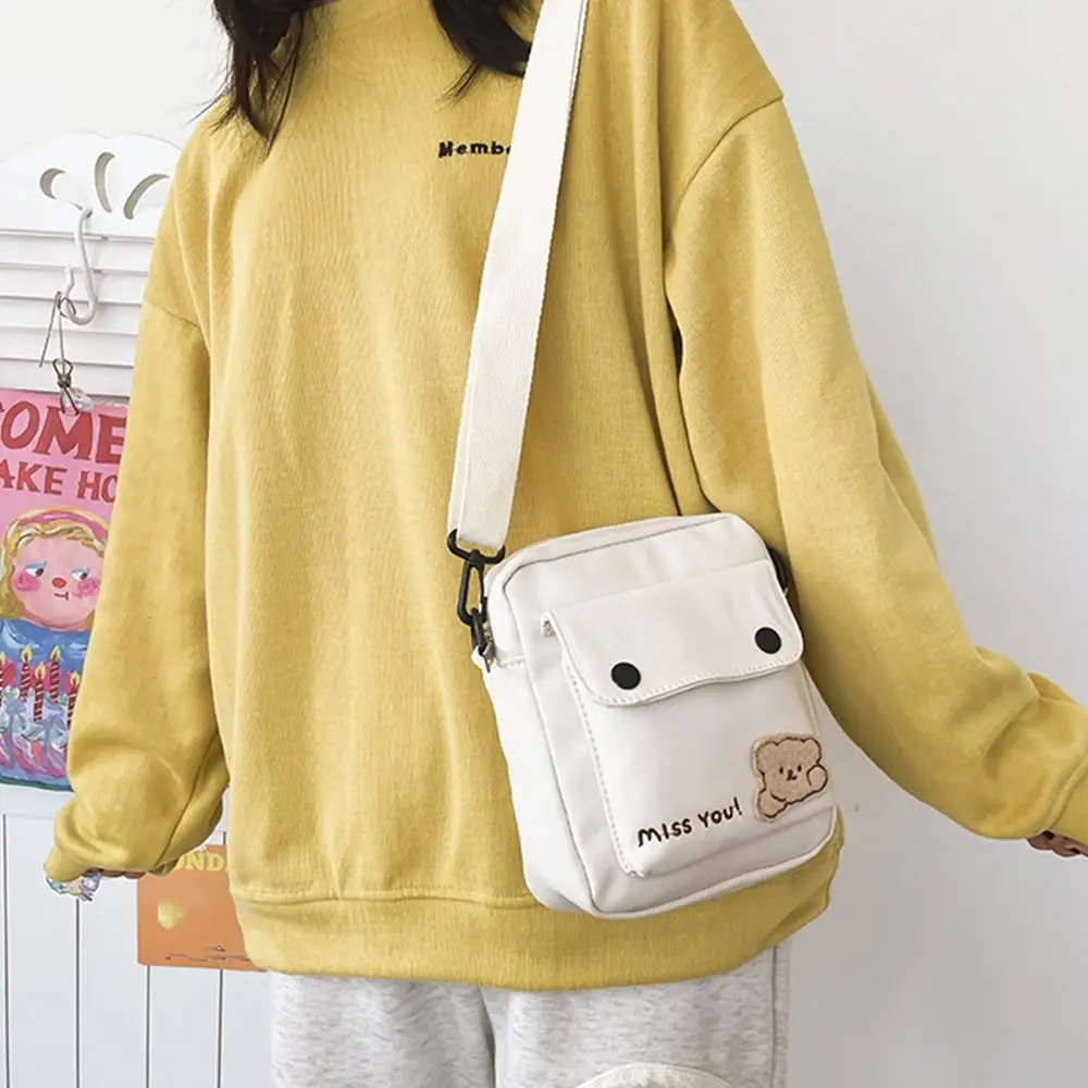 Cute Simple Fashion Coin Purse Messenger Bag Crossbody Bag Canvas Handbag Bear Shoulder Bag Small Basket Bag Women Bag