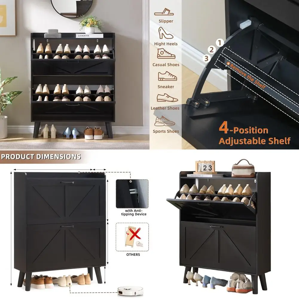 

Space-Saving Shoe Cabinet Organizer with Legs for Entryway, Living Room, Bedroom - Black