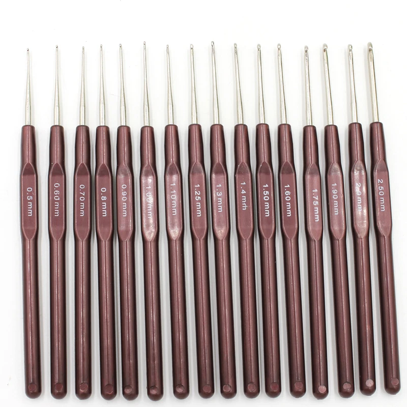 16pcs Brown Sweater Weaving Needles Kit, Thin Head Crochet Hook Set, Sizes 0.5mm-2.5mm Ideal for Sweater & Blankets & Doll Craft