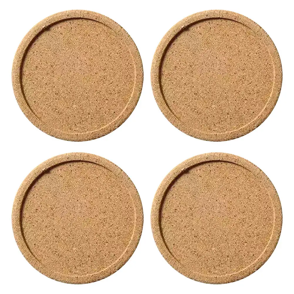 4Pcs Decorative Cork Coasters 10Cm Round Natural Cork Heat Insulating Non Slip Surface for Mugs Glass Cups Iced Hot Drinks Home