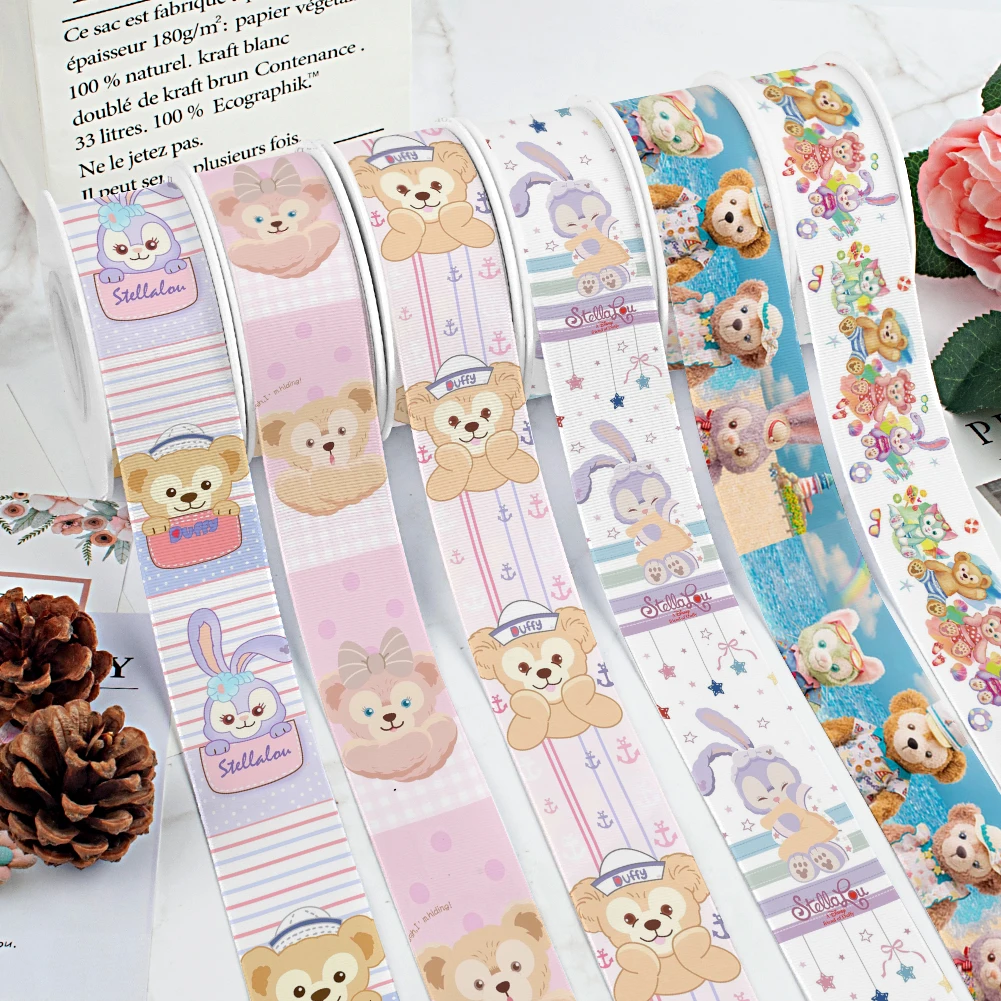 Disney Bear Cartoon Duffy StellaLou Pattern Printing Grosgrain Ribbon 5Yards for DIY Hair Bows Merry Party Dec Meterials