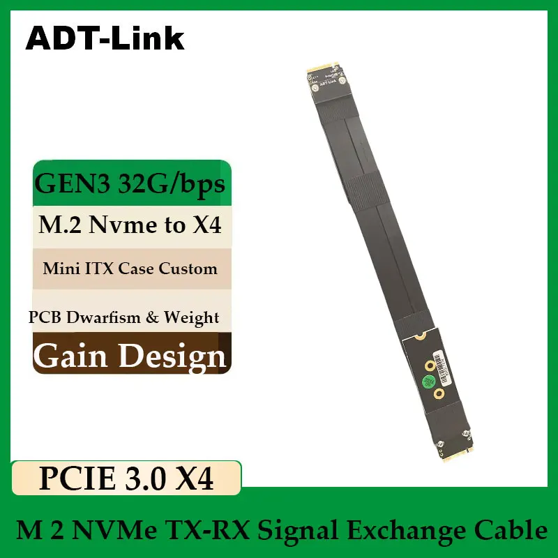 

ADT-Link M.2 NVMe Extension Cable PCIE 3.0 x4 PCIe TX-RX Signal Exchange Riser Cable Adapter Gen3 Full Speed 32G/bps