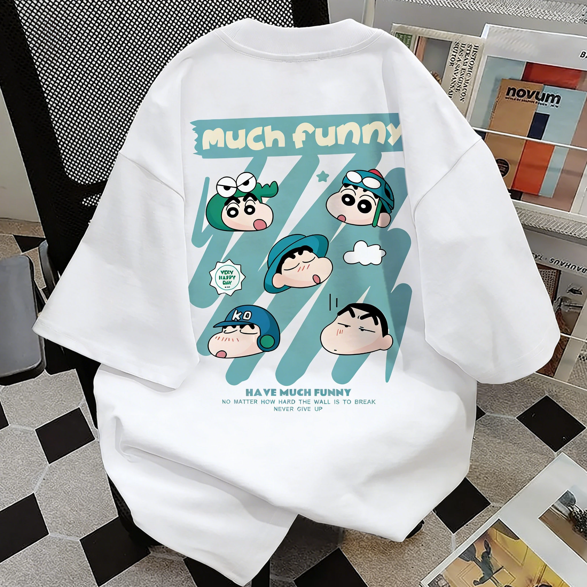 

Летняя футболка оверсайз 2026 с принтом Crayon Shin-chan, 100% хлопок, повседневная, для взрослых и детей, семейный комплект, в стиле Y2K.