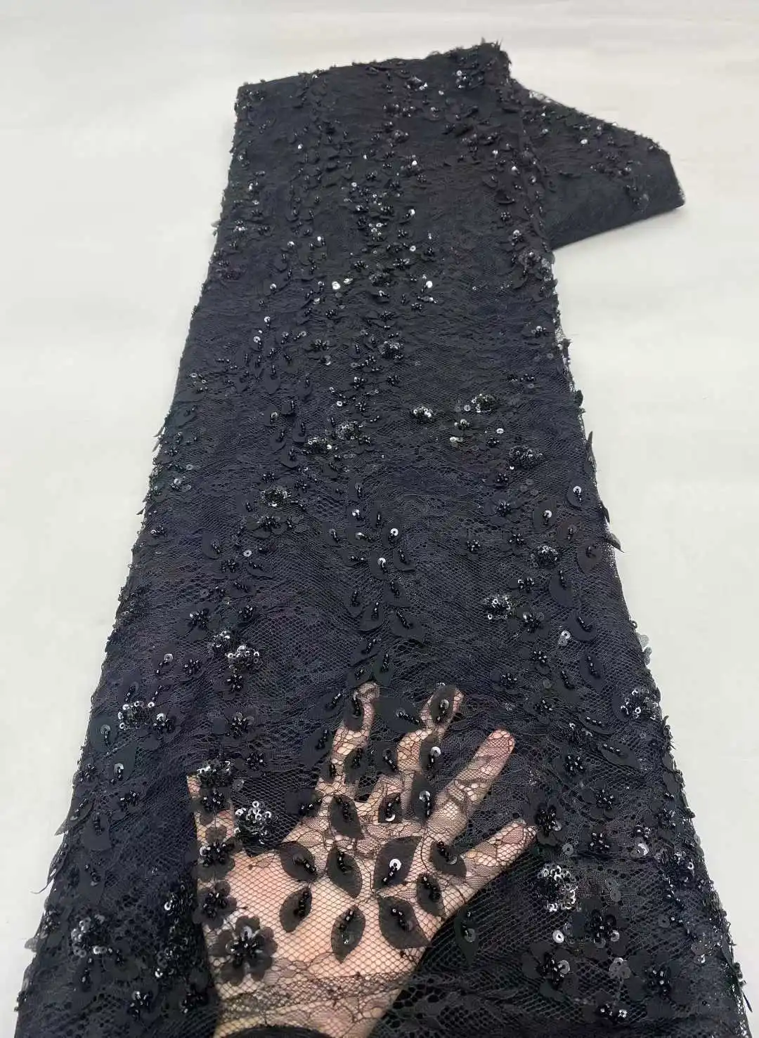 

5 ярдов 2025 г., роскошная высококачественная ткань с бисером, ткань с вышивкой и блестками, модная французская тюлевая кружевная ткань для свадьбы