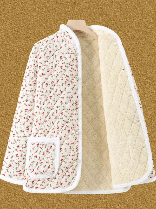 سترة قطنية سميكة دافئة بنقشة زهور للأمهات والجدات، معطف خارجي جديد للخريف والشتاء بتصميم فني فضفاض