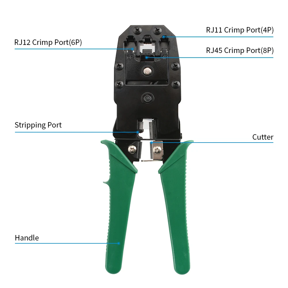 RJ45 RJ11 RJ12 3-in-1 Crimping Tool, Network Plier Cutter Stripper for 8P6P4P Cat5 Ethernet LAN Cable