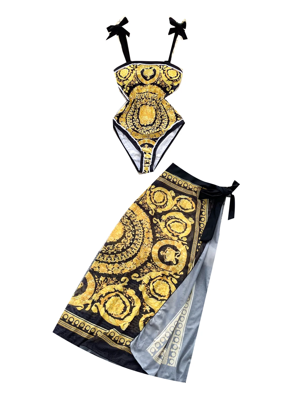 

Комплект из двух предметов с цветочным принтом. Женское летнее боди на бретельках и юбка с поясом V-Ne ort Sve Casual Faion.