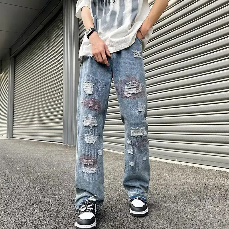 

Summer Slim Fit New Fashion Urban Western Style Men's Trendy Exquisite Mid Rise Jeans cargo pants ripped men jeans