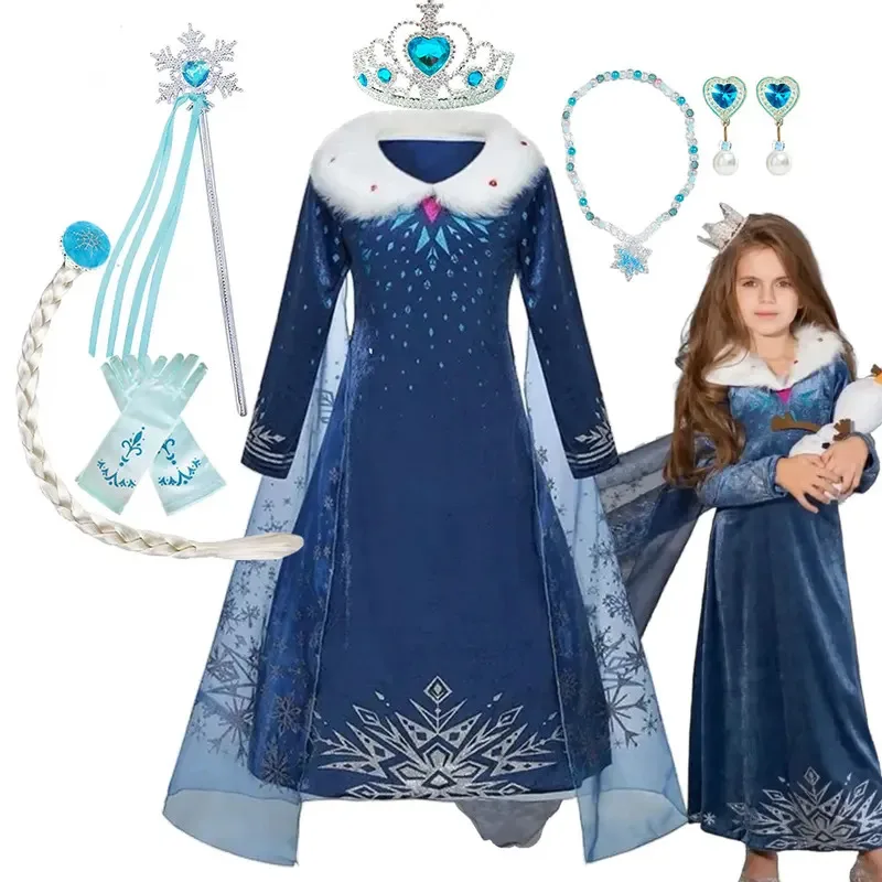 

Velvet Elsa Winter Dress Girls Olaf's Adventure Fancy Frozen Cosplay Apparel Kids Halloween 2024 Party Role Snow Queen Costume