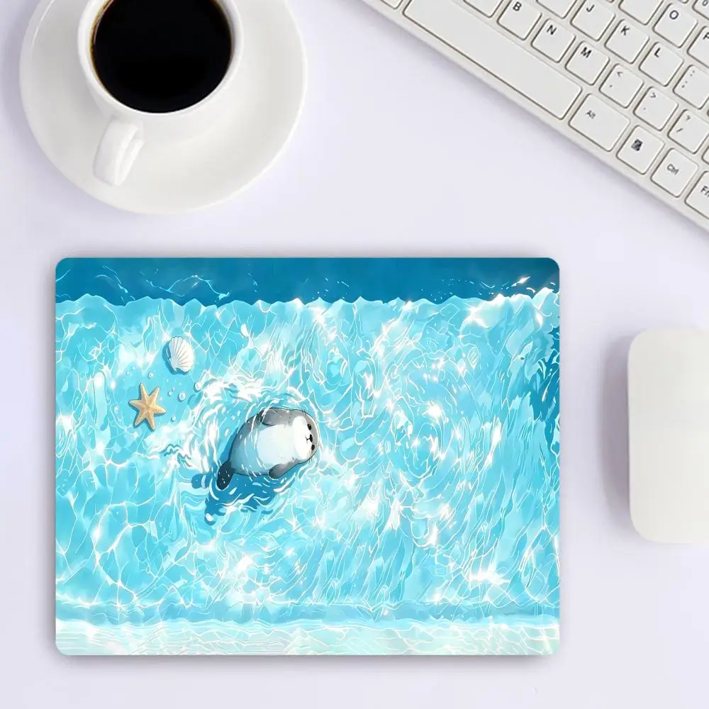 Table Mat Playmat Kawaii Summer Pool Animal Floating On Clear Blue Water Ripple Pattern Large Size Non Slip Mousepad For Kids