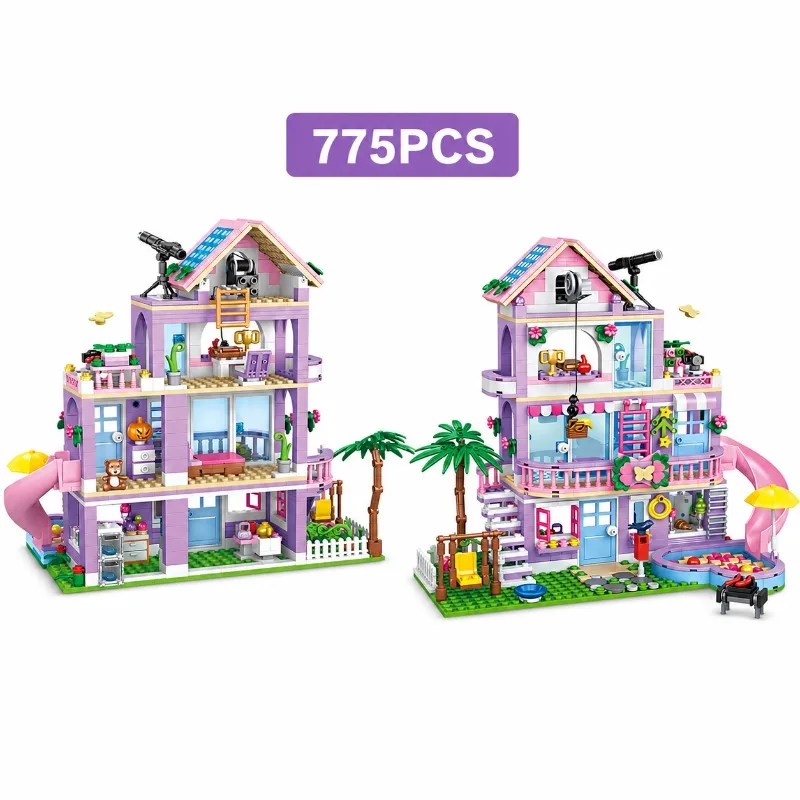 NEW Good Friend Seaside Villa Building Blocks Set Summer Beach House Apartment Model DIY Assembly Toy Birthday Gift for Girls