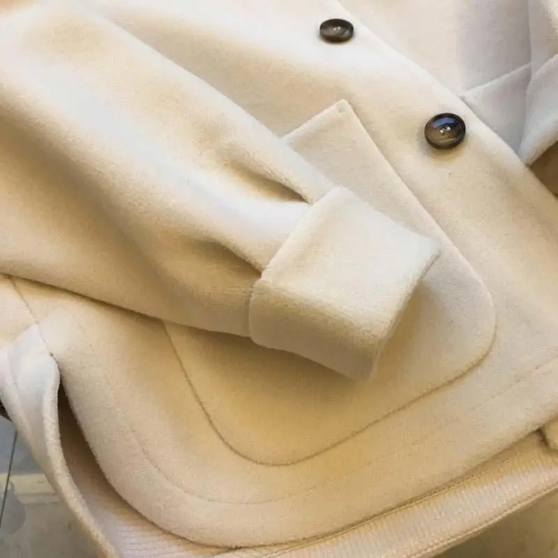 

Wool Blend Coats Womens Woolen Coat Double Collar Autumn Flannel Herringbone Notched Double-Faced Detachable Balloon Sleeve Chic