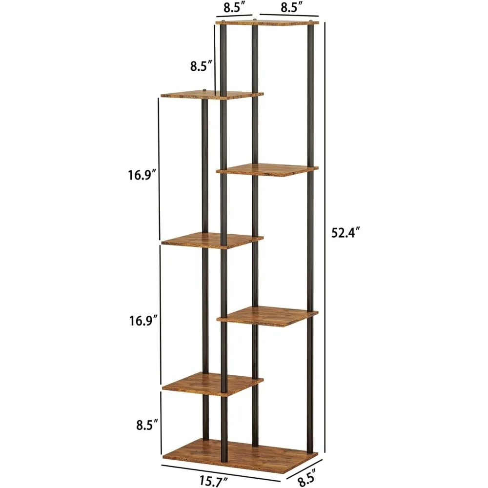 Indoor Metal Plant Rack, Multiple Flowerpot Height, Plant Supports, Simple Brown Color, 7-Story, 8-pot