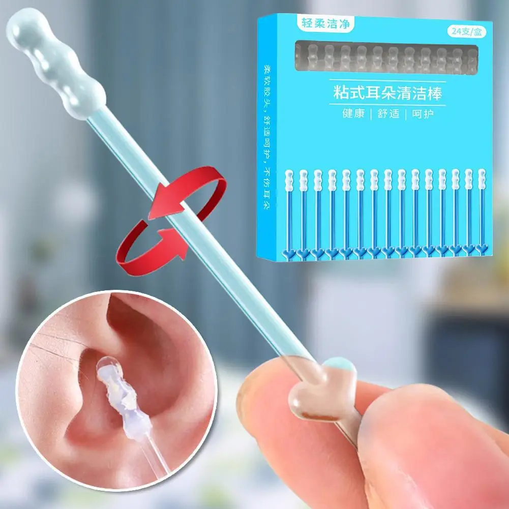 Sticky Ear Wax Remover 24pcs Silicone Adhesive Ear Picks Gentle Ear Canal Cleaning Sticks Reusable Ear Cleaner For Adults