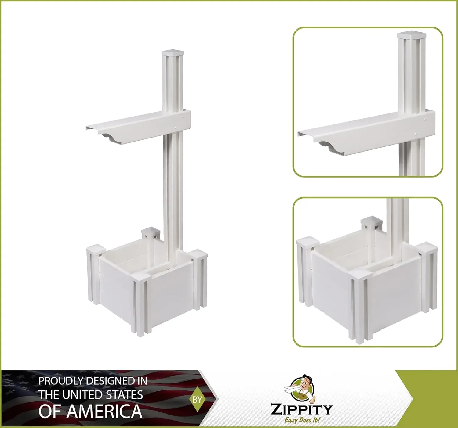

XMSJ.4.5ft H (1 Post w/Planter) No Dig Zippity Majestic Mailbox Post with Planter Box, White Vinyl Post for Mailboxes for Outsid