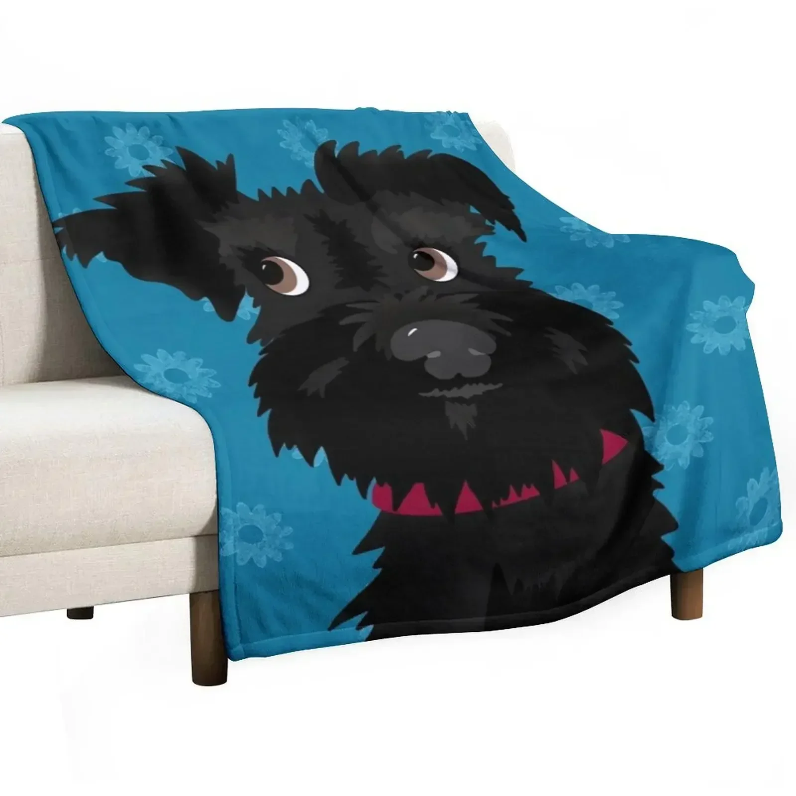 

Black Miniature Schnauzer Dog with Blue Daisies Throw Blanket Multi-Purpose Sofa Quilt Hairy Blankets