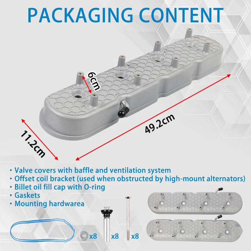 For LS1/ LS2/ LS3/ LS6/ LS7 LS Cast Aluminum Tall Valve Covers with 72mm Bolt Spacing w/Coil Mounts Similar Soils