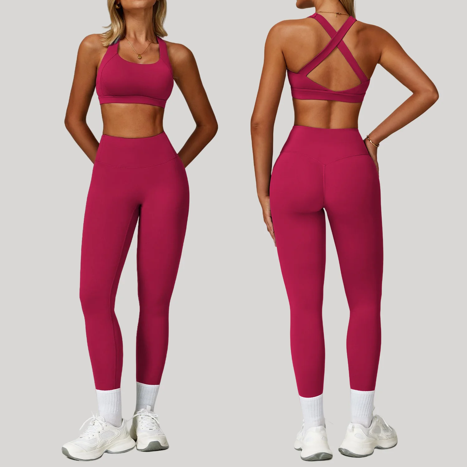 

2PCS Yoga Set Workout Sets Women Gym Push Up Fitness Running Sportwear Yoga Top Nude Feeling Shockproof Sports Bra Leggings Suit