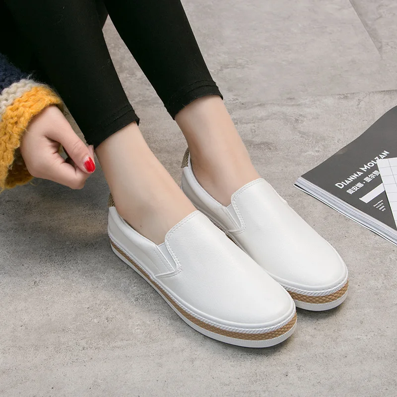 New Spring Autumn Soft Leather Shoes Women Flats Fashion Brand Ladies Loafers Casual Womens White Shoes