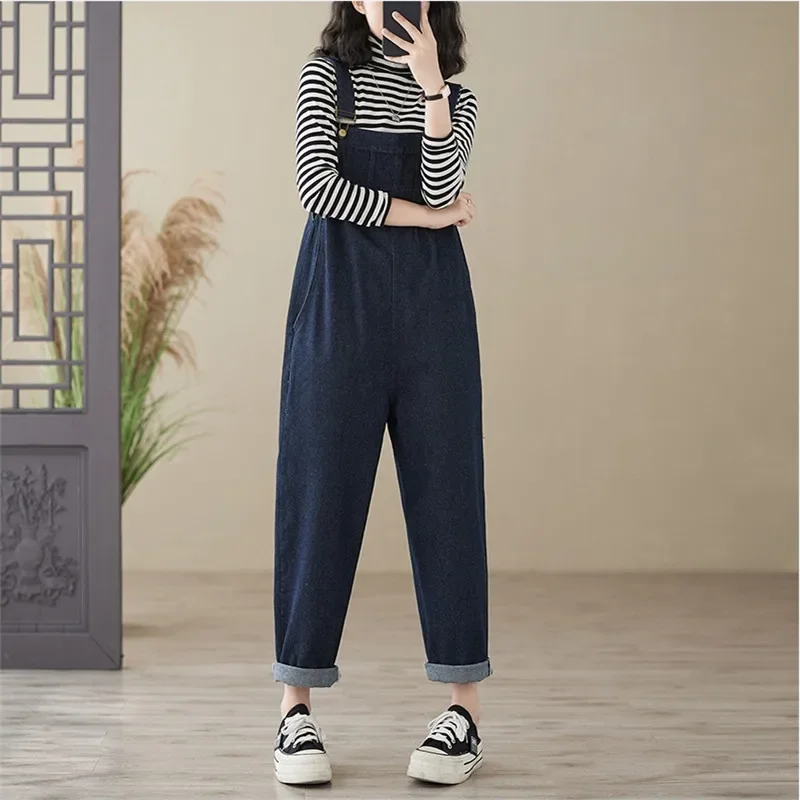 Autumn Casual All-match Denim Jumpsuit for Women Spring New  Loose Simple Overalls Female Solid Cowboy Romper Ropa De Mujer