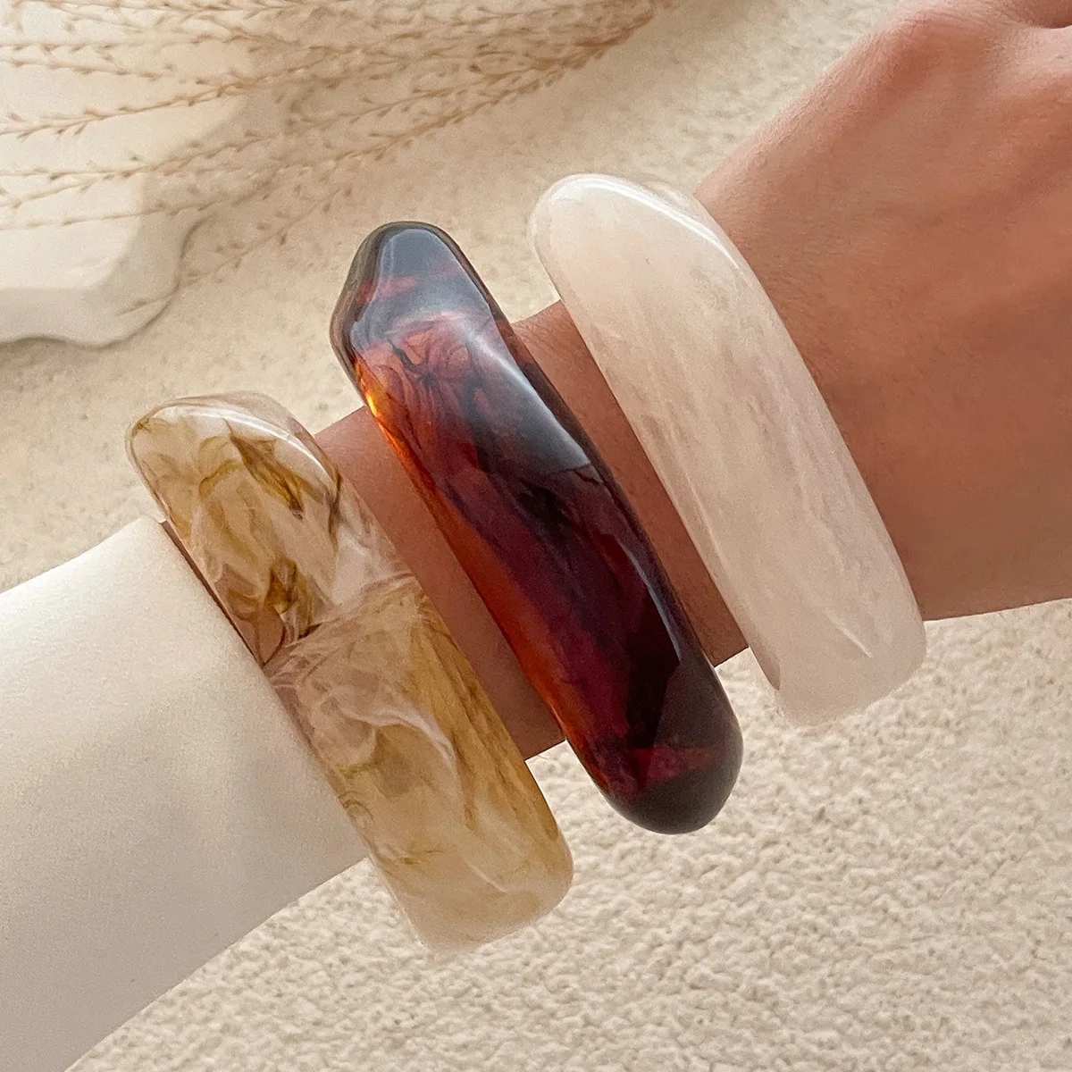 

Colorful Fashionable Acrylic Semi-Transparent Women's Punk Fashion Bracelet Geometric Wide Wristband Statement Bangle Jewelry