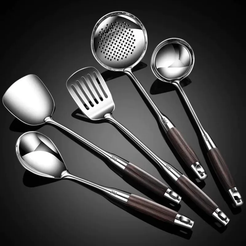 German 316 stainless steel spatula set, spoon colander frying spatula long wooden handle rice spoon full set