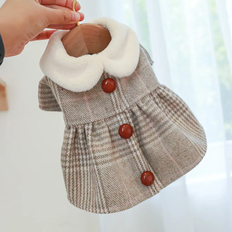 Pet Dog Cat Clothes Warm Winter Puppy Dress Chocolate Beans Tweed Skirt Cute Dog Clothes Sweater For Small Dog Clothes Costumes