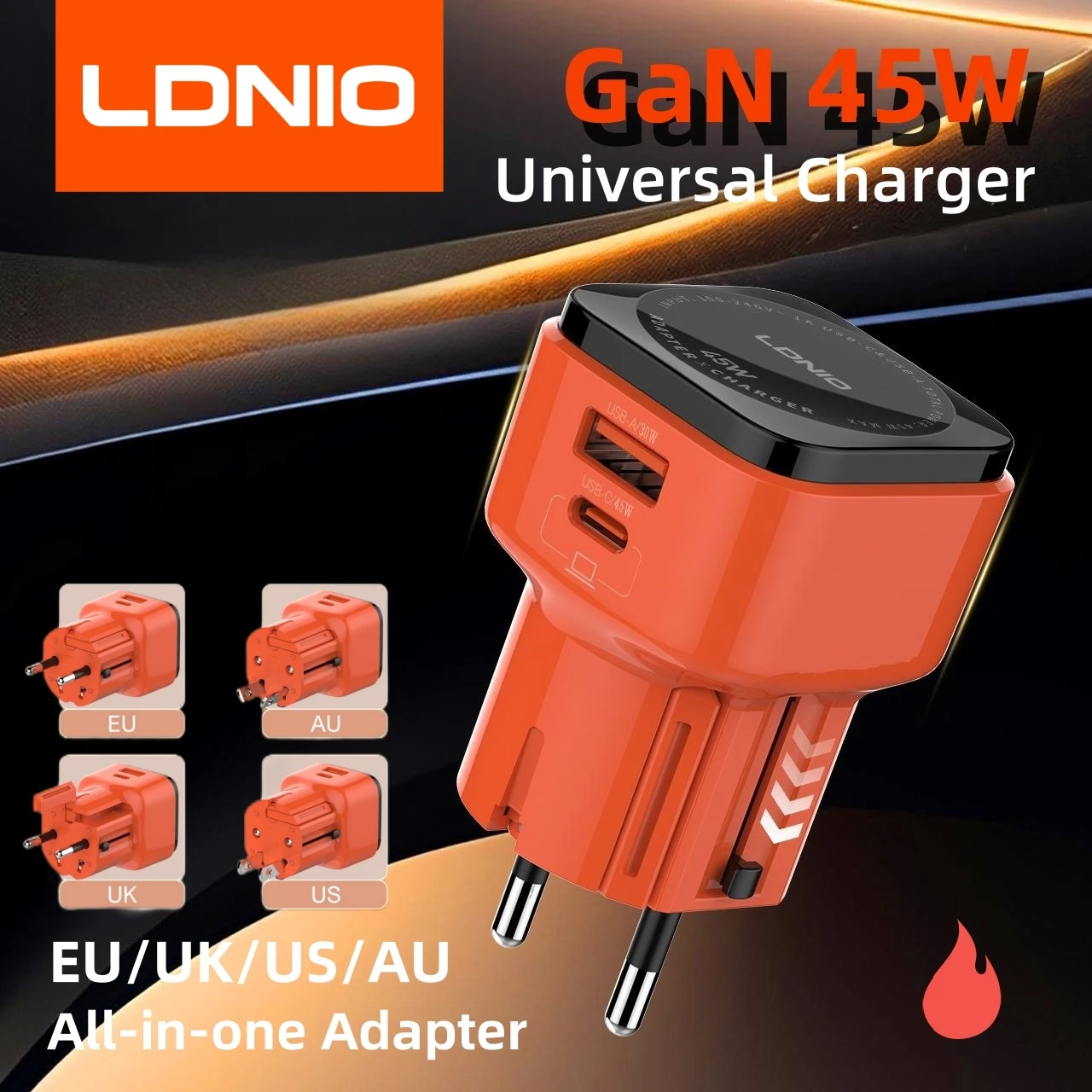 LDNIO PD 45W Turbo Carregador Tipo C Carregamento Rápido EUA UE Reino Unido AUS Kr Plug Tudo em Um Adaptador de Viagem Universal Carregadores USB para Viagens