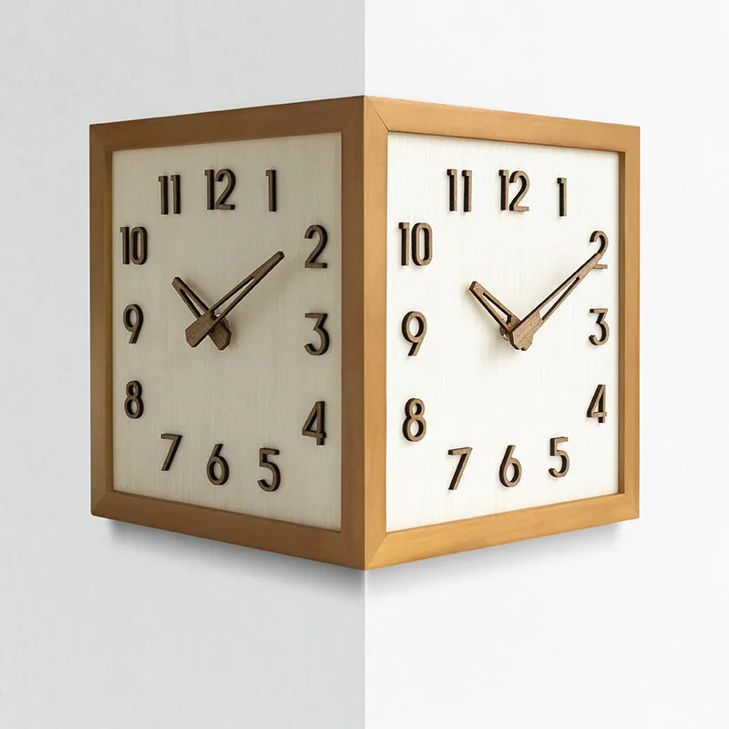 

Solid wood double-sided living room wall clock, dining room double-sided clock, corner silent clock