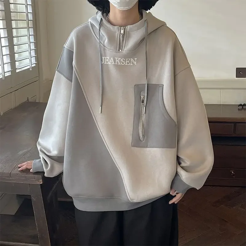 Hoodies Half Zip Sweatshirts for Man Hip Hop Overfit Autumn Warm Streetwear High Quality Men's Clothing Hooded Simple One Piece