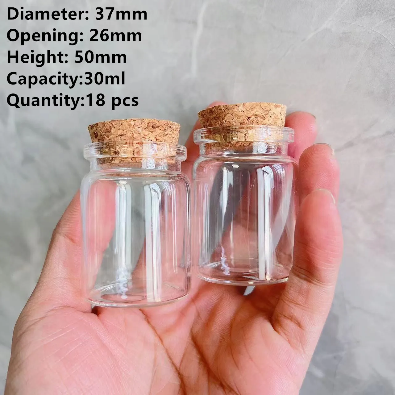 18 Pcs Cute Glass bottle 26*37*50mm Glass Jars Cork Stoppers Tiny Jars Wishing Bottle Message Bottle DIY Deco Wedding Favors