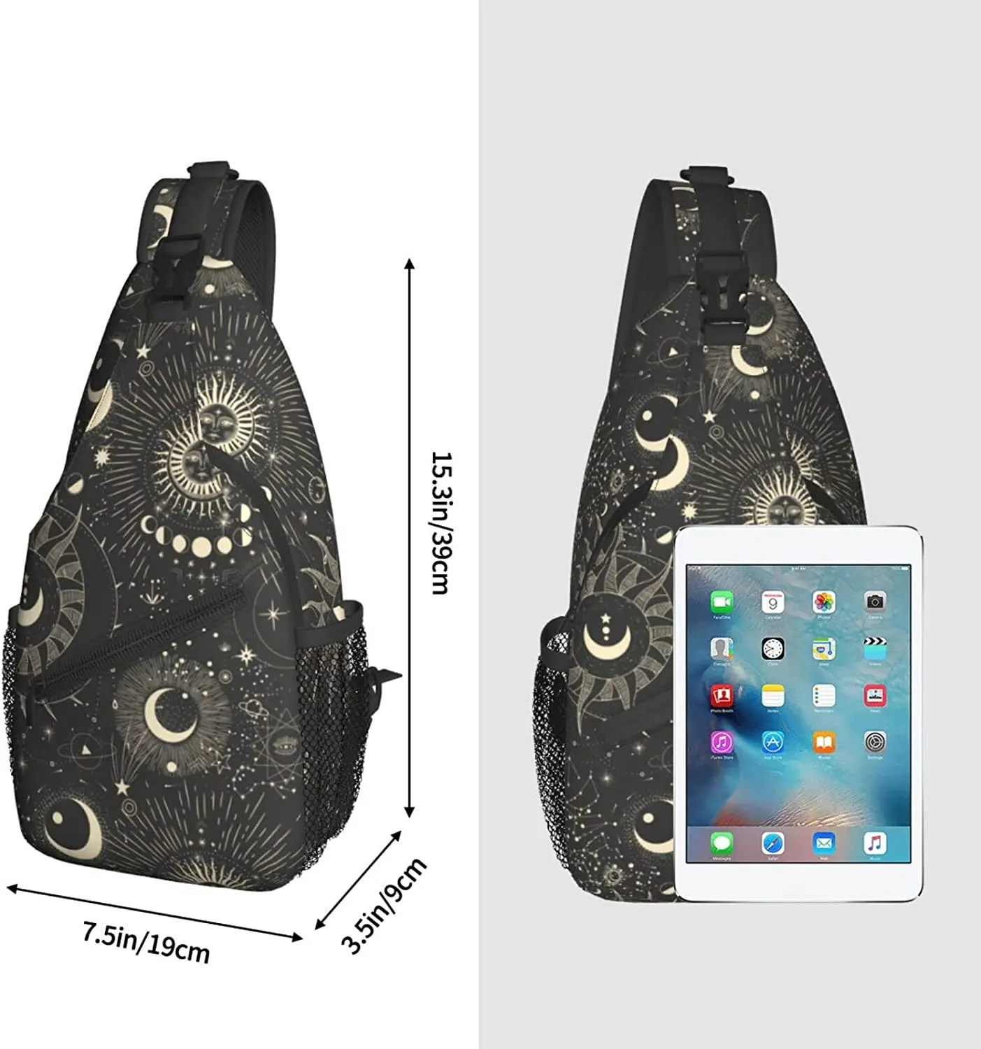 Moon Star Sun Zodiac Mystery Astrology Shoulder Bags Mini Rope Sling Bag Crossbody Waterproof Chest Daypack for Hiking Travel