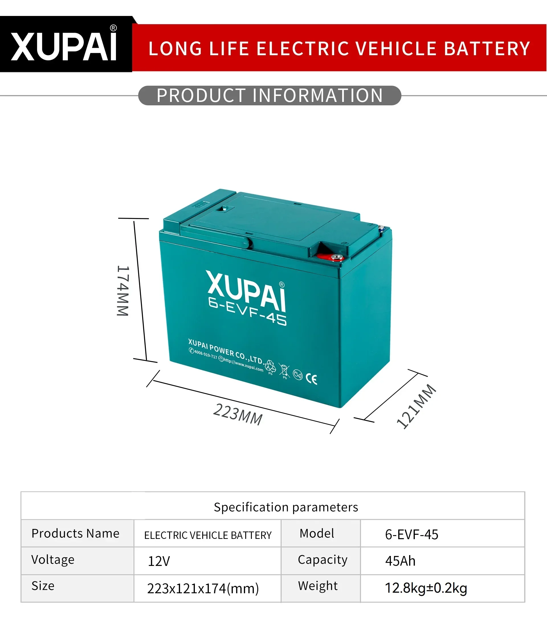 4/5/6 حزمة 6-DMF-45 بطارية 12V45Ah، 45-65 يومًا للنقل البحري