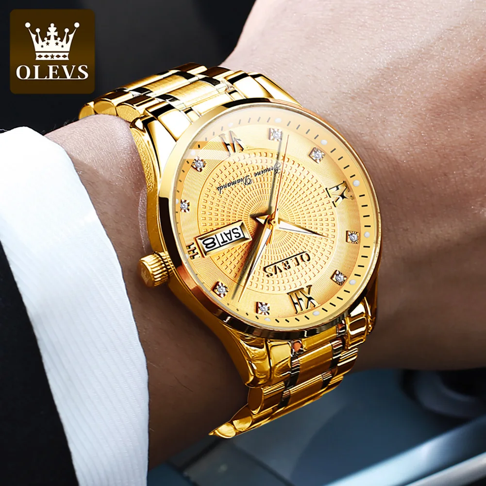 Mans Wrist Watch OLVES 6603 Automatic Mechanical Gold Classic Watches For man Stainless Steel Strap Waterproof Date Week