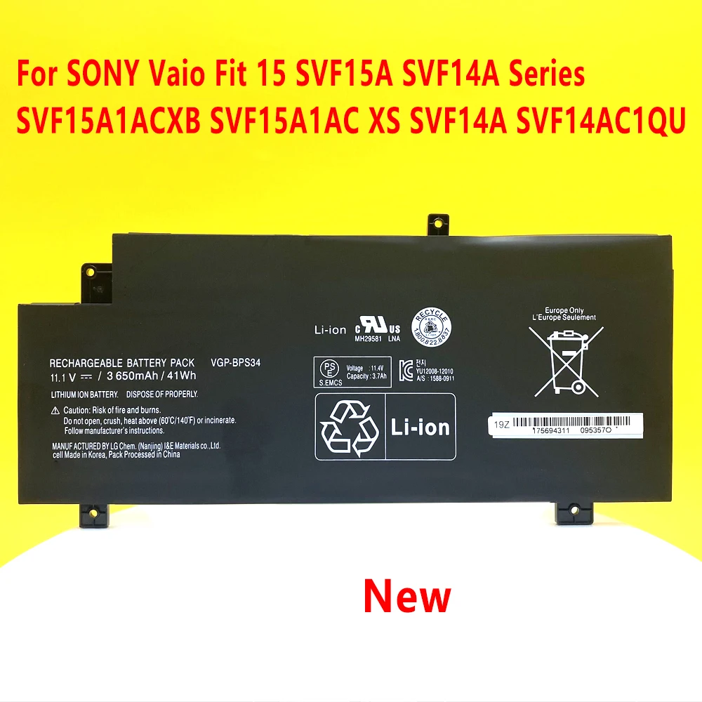 NEW VGP-BPS34 For SONY Vaio Fit 15 SVF15A SVF14A Series SVF15A1ACXB SVF15A1AC XS SVF14A SVF14AC1QU 3650mAh Laptop Battery